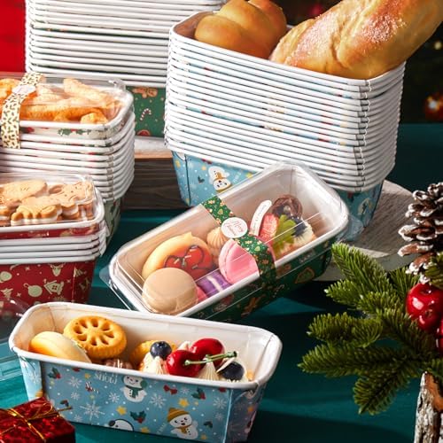 80 Sets Christmas Loaf Pan with Lid Paper Disposable Baking Pans - Image 3
