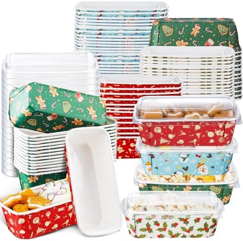 80 Sets Christmas Loaf Pan with Lid Paper Disposable Baking Pans by Maxcheck