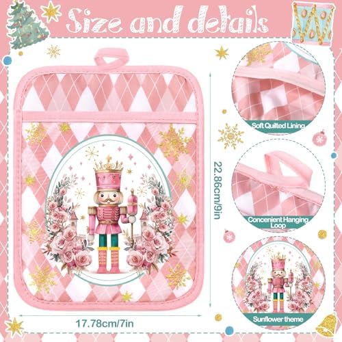 Jingmore 12 Pcs Pink Christmas Pot Holders with Pocket for Kitchen - Image 4