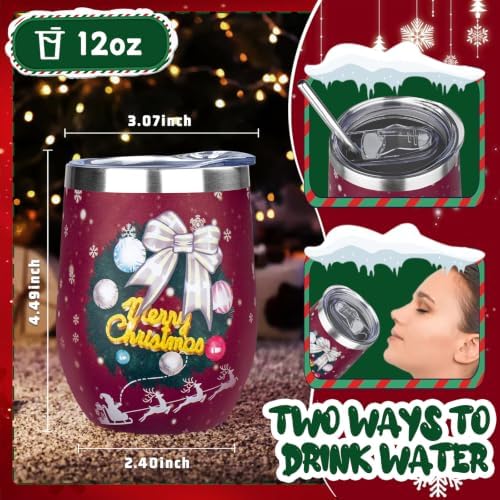 MEZMUT 12 Oz Insulated Christmas Wine Tumbler with Lid Straw (Red,1) - Image 2