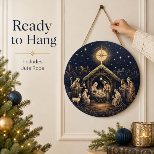 Christmas Decorations - Jesus Nativity Scene Wooden Sign for Front Door - Image 5