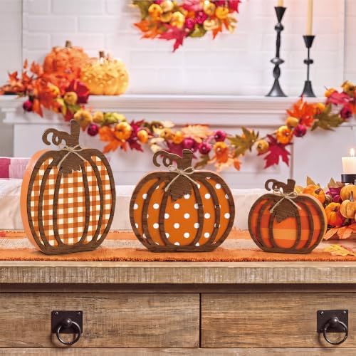 3 Pcs Fall Pumpkin Decor, Wooden Autumn Fall Decorations for Home - Image 5