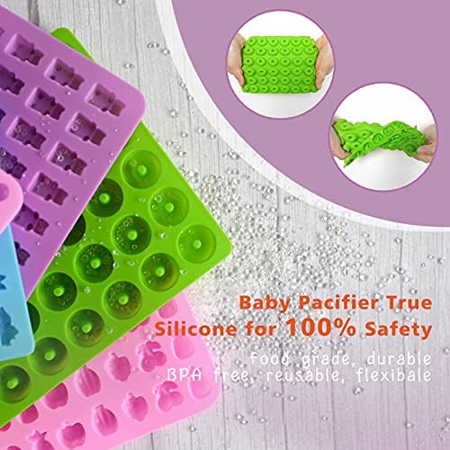 Gummy Bear Molds Silicone 32PCS, Non-stick Chocolate Candy Mold 18 Shapes for 327 Candies, With 4 Droppers, Clean Brush, Storage Box, 20 Wrappers, Including Dinosaur Mini Donut Fruit Animals Shaped - Image 3