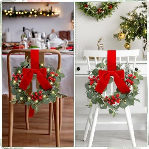 Syhood 2 Pcs 9 Inch Lighted Small Christmas Wreaths for Kitchen Cabinet - Image 4