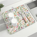 Easter Bunny Dish Drying Mat for Kitchen Counter, Colorful Flowers Sage Green - Image 7
