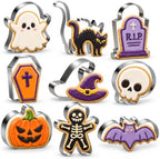9 PCS Halloween Cookie Cutters Kit Halloween Party Favors - Shaped in Bat Ghost Cat Pumpkin Coffin | Stainless Steel Halloween Party Decorations Food Baking Supplies for Kitchen by OHOME