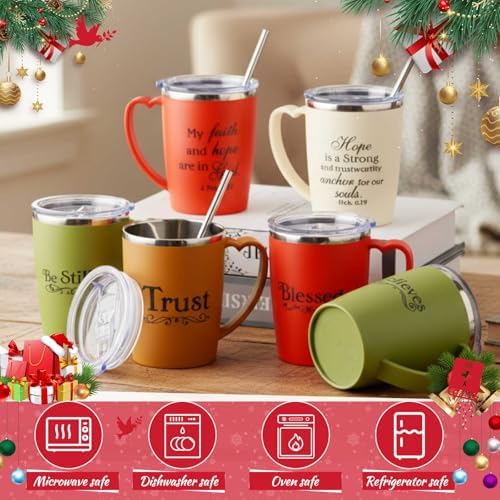 6 Pcs Christian Coffee Mugs Bulk Large 16 oz Religious Tumblers Stainless Steel Insulated Cups with Handle Lid Straw Brushes Bible Verses Scripture Quotes for Women Men Church Gifts - Image 4