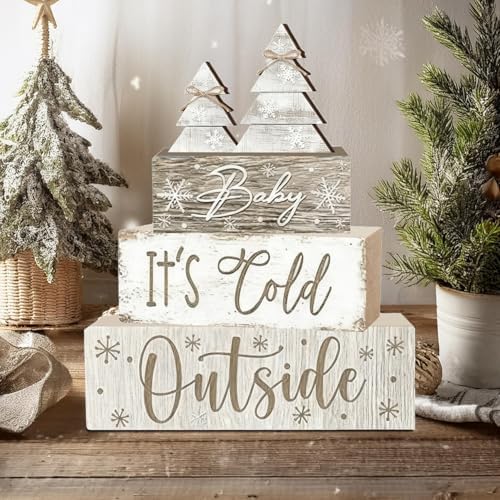4 Pcs Christmas Decorations Indoor - Christmas Tree Table Decoration for Home - Wooden Centerpiece For Table - Winter Tiered Tray Decor Rustic Farmhouse Xmas Gift for Home Kitchen Mantel - Image 5