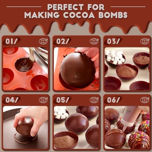 HKNMTT Hemisphere Silicone Molds 3 Inch for Hot Cocoa Chocolate Bombs Valentines Semi Ball Making Kit Cake Decor Mould, Food Grade Non-stick Kitchen Baking Supplies Oven Safe - Image 2