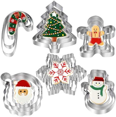 Christmas Cookie Cutters - 18 Pcs Holiday Cookie Cutter Set - Santa Face, Christmas Tree, Snowflake, Gingerbread Men, Snowman and Candy Cane Shapes Cookie Molds for Winter Holiday DIY Baking by COOKIECUTTERSFORBAKING