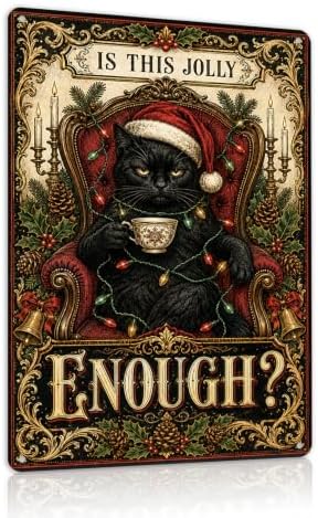 Funny Christmas Cat Sign, Black Cat Holiday Decor, Gothic Wall Art by Unknown