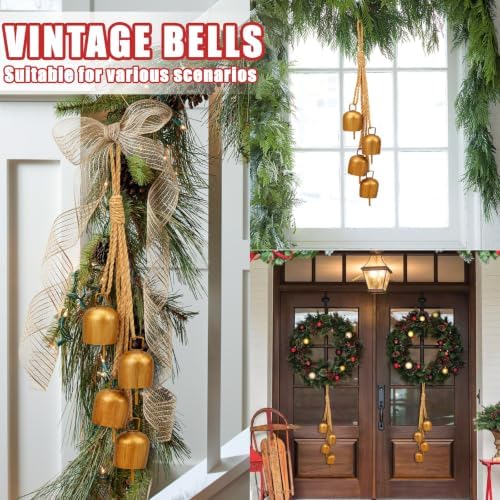 Christmas Bells for Decoration, Vintage Gold Bells with Jute Hanging Rope - Image 4
