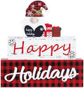 MEETYAMOR Christmas Decor, Large Size 3-Layered Gnome Wood Block with Happy Holidays Sign Christmas Table Decor, Farmhouse Rustic Xmas Decorations Indoor for Home, Mantle, Shelf, Living Room by MEETYAMOR