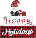 MEETYAMOR Christmas Decor, Large Size 3-Layered Gnome Wood Block with Happy Holidays Sign Christmas Table Decor, Farmhouse Rustic Xmas Decorations Indoor for Home, Mantle, Shelf, Living Room by MEETYAMOR