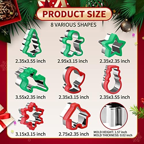 Christmas Cookie Cutter Set - 8 Piece Holiday Cookies Molds with Comfort Grip for Xmas Party Supplies/Favors - Including Glove, Snowman, Gingerbread Man, Star, Snowflakes, Christmas Tree, etc - Image 3