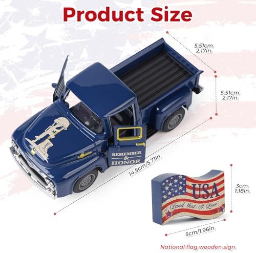 Memorial Day Patriotic Truck Decor, Americana Vintage Pickup Truck Tabletop Decoration, Rustic Farmhouse Tiered Tray Decor for 4th of July Independence Day Home Office - Image 3