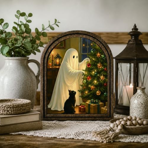 Ghost Christmas Arched Decor, Black Cat Table Sign - Image 7
