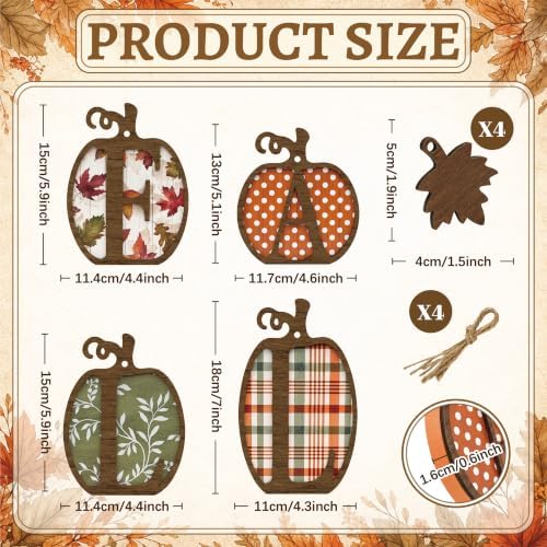 4 Pcs Fall Pumpkin Decor, Wooden Autumn Fall Decorations for Home - Image 3