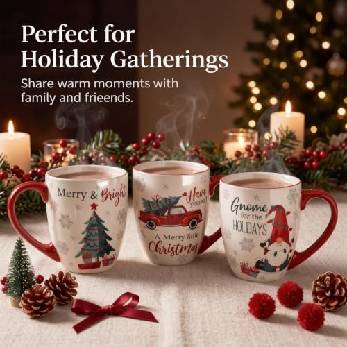 Topadorn 18 oz Christmas Ceramic Coffee Mugs with Handle, Tea Cup Set of 4 - Image 6