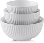HASENSE Ceramic Ribbed Nesting White Bowls 1.5/1/0.5 Qt by Hasense