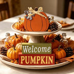 MEETYAMOR Fall Decorations for Home, Large Size 3-Layered Wood Block Pumpkin Sign for Thanksgiving Decor, Thanksgiving Decorations for Home, Autumn Sign with Welcome Lettered Centerpieces - Image 7