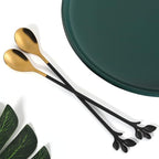AnSaw 6-Piece Elegant Black & Gold Leaf Long Handle Teaspoons - Image 5