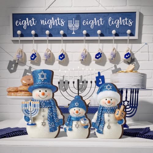 Suzile 3 Pcs Hanukkah Snowman Decorations Blue White Wooden Indoor Decor - Image 5