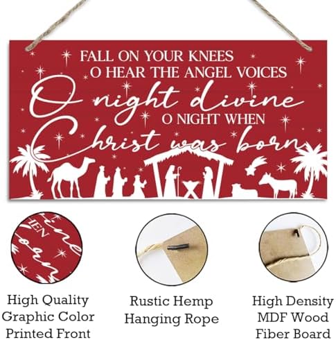 Fall On Your Knees Sign, Christmas Hanging Wood Sign, Winter Decorative Wall Signs, Red Winter Wooden Door Signs, Farmhouse Outdoor Wood Christmas Decor, Xmas Wall Art 6x12 Inches - Image 3
