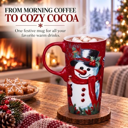 Topadorn Christmas Ceramic Travel Mug with Lid , 17 oz Snowman Coffee Cup - Image 7