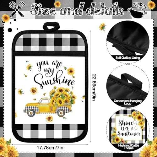 Jingmore 12 Pcs Sunflower Pot Holders Bulk, Black White Plaid with Pocket - Image 4