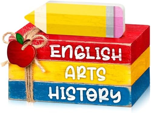 4 Pcs Back to School Table Decor, Wooden Pencil Book Signs by Anglechic