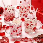 Bokon 4 Pcs Valentine Glass Coffee Mugs, 12 oz, Red Heart - Image 2
