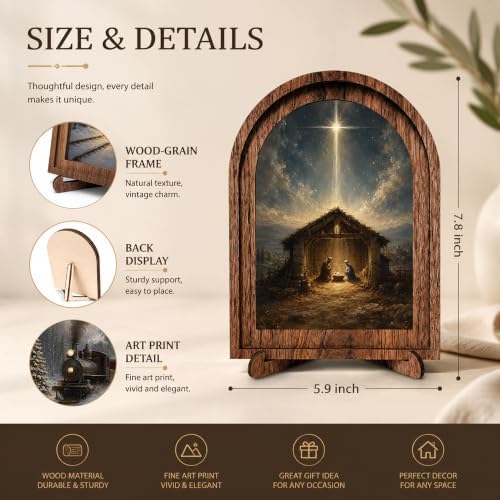 Nativity Scene Arched Decor, Christmas Manger Table Sign, 5.9x7.9 - Image 2