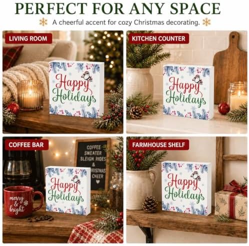 Happy Holidays Wood Box Sign, Colorful Christmas Decor for Tabletop Shelf - Image 5