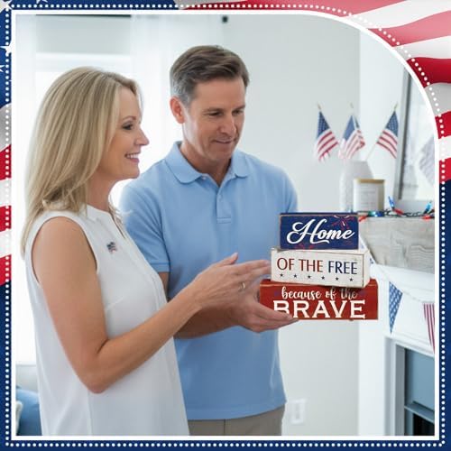 Moucuny 4 Pcs 4th of July Patriotic Table Decorations Wooden Signs - Image 5