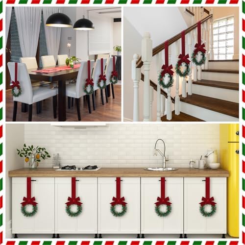 Retrowavy 12 Pcs Small Christmas Kitchen Cabinet Wreaths with Ribbon - Image 4