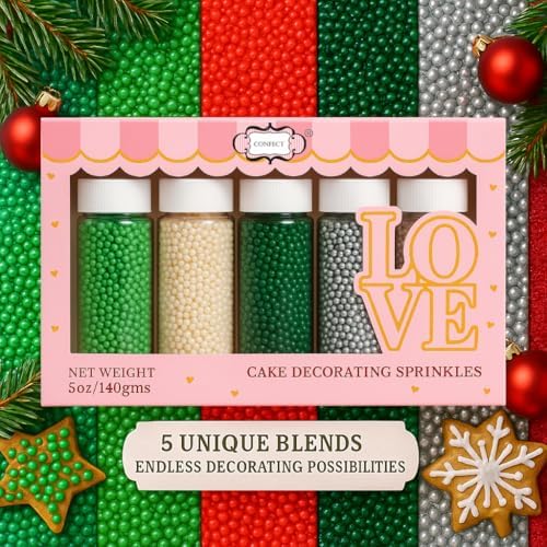 Confect Edible Pearl Sprinkles – Festive Mix of Red, White, Silver & Green Disco Ball Sprinkles – Cake & Cupcake Toppers for Baking, Decorating, and Party Treats- 5 Oz - Image 2