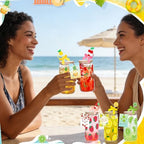 Vesici 6 Set Summer Glass Cups 16 oz Lemon Watermelon Lime Cherry Drinking Tumbler with Lid Straw and Stopper Can Shaped Juice Cup Appreciation Gifts with Cards and Bow for Summer Party Favor Decor - Image 5