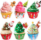 Christmas Cupcake Liners with Toppers Picks, Standard Wrappers Cupcake Disposable Baking Cups Muffin Liners for Xmas Holiday Party Favors, Party Decorations for Christmas Baking Supplies - Image 2