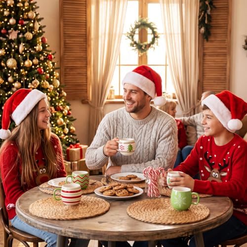 Jinei 6 Pcs Christmas Mug Set Christmas Ball Coffee Mug, Green,Red, Cute - Image 5