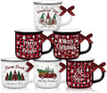 6 Pcs Christmas Mini Coffee Mugs Gifts with Plaid Ribbons Red Black Plaid Xmas Tree Truck 5 oz Christmas Ceramic Cups for Tiered Tray Decor Holiday Party Bar Kitchen Decorations by Suttmin