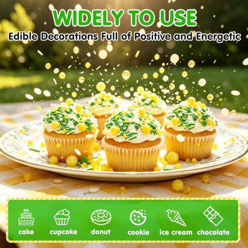 Edible Green Yellow White Sprinkles,Confetti Pearls Jimmies Sugar Sprinkle - Image 3