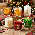 Maxcheck 6 Pack 12 oz Christmas Coffee Mugs Glass Cups with Handle - Image 5