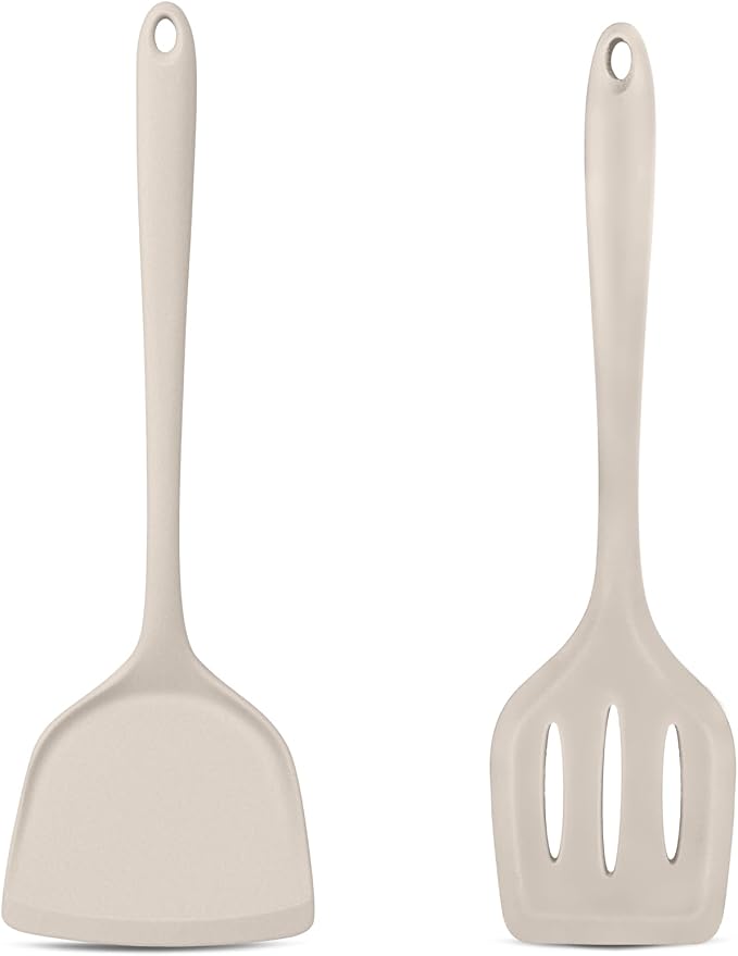 TeamFar Silicone Spatulas, Solid & Slotted Cooking Turner by TeamFar