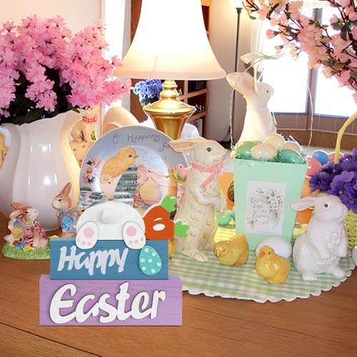 Easter Decorations, MEETYAMOR 3-Layered Easter Bunny with Carrots Farmhouse Wood Block Easter Decor, Happy Easter Sign Easter Egg Design Easter Decorations Indoor for Home, Living Room, Tables, Mantel - Image 7