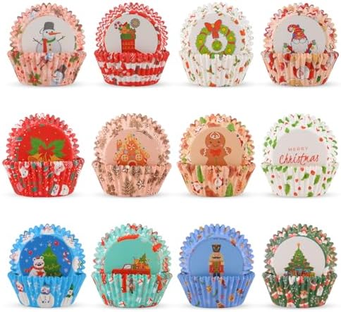 600 Pack Christmas Cupcake Liners Cupcake Wrappers Baking Cups Santa Holiday Paper Wraps Muffin Liners for Xmas Birthday Party Candy Cake Decorations Supplies(12 Styles) by Unknown