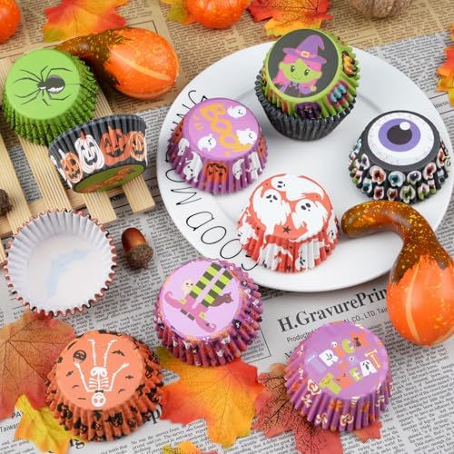 600 Pack Halloween Cupcake Liners Cupcake Wrappers Disposable Baking Cups Muffin Liners for Halloween Party Candy Cake Decorations Supplies (12 Styles) - Image 7