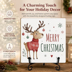 Merry Christmas Decor with Reindeer Wood Plaque with Support Stand - Image 3