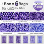 HUEBEATY® 6-in-1 Purple Edible Pearls Sprinkles, Sanding Sugar for Cake Decorating, Cupcakes, Cookies & Ice Cream - 180g, Edible Mardi Gras, Halloween & Mermaid Purple Cake Sprinkles and Decorations - Image 3