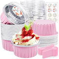 30Pcs Mini Cake Pans with Lids Aluminum Foil, ZOXILEN 5oz Disposable Mini Loaf pans with Lids and Spoons, Small Baking Cups Pie Tins Muffin Pan Cheesecake Containers for Party Pink Round by ZOXILEN